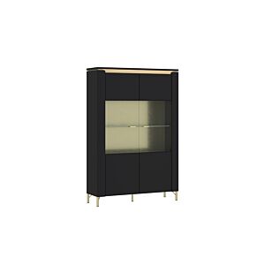 VITRINE NORICA 2 PORTES LED En OPTION - Noir / Doré Rangement de salon