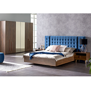 Lit CARPINUS 160*200 Avec Sommier - Chêne Foncé / Bleu