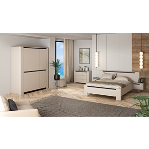 LIT VODOL SANS SOMMIER + 2 TABLES DE CHEVET - Blanc / Noir