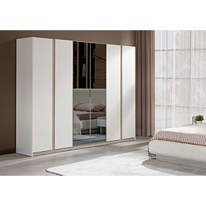 ARMOIRE MERKUR 4 PORTES Avec 2 MIROIRS - Blanc / Chêne