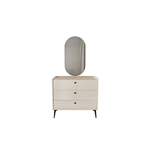 COMMODE MAYA 3 TIROIRS Et MIROIR - Blanc / Chêne Commodes et coiffeuses