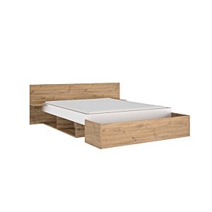 Pack Lit ANIS 140x190 Sommier + Matelas + 2 Tablettes Suspendues - Chêne / Blanc