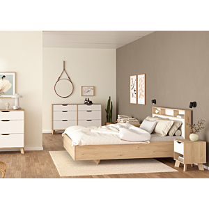 LIT IKAST BLANC 3 NICHES SANS SOMMIER - Blanc / Chêne