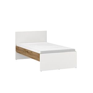 Lit RICKO 90x200cm Sans Sommier - Blanc / Chêne Lits
