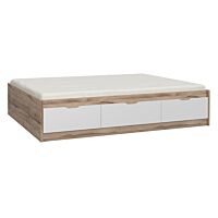 Lit VANKA 160*200 + Tiroirs lit - Chêne beige et blanc