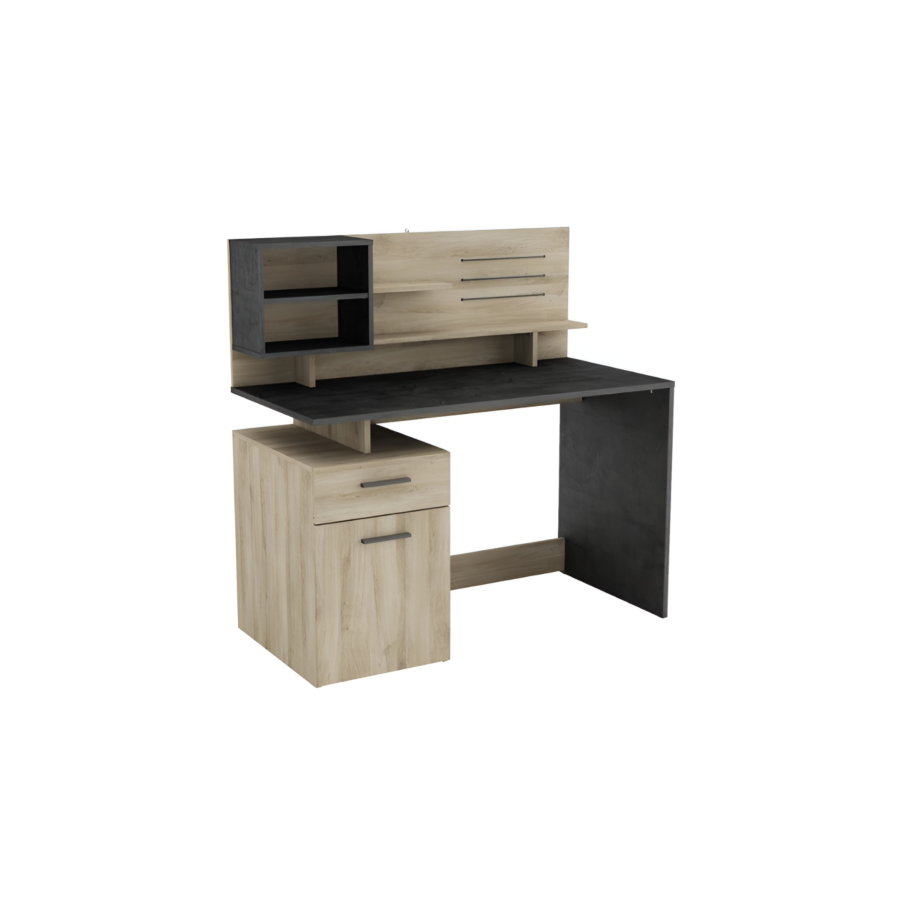 Bureau MALICIA + 1 Porte + 1 Tiroir - Chêne Anthracite Bureau Junior