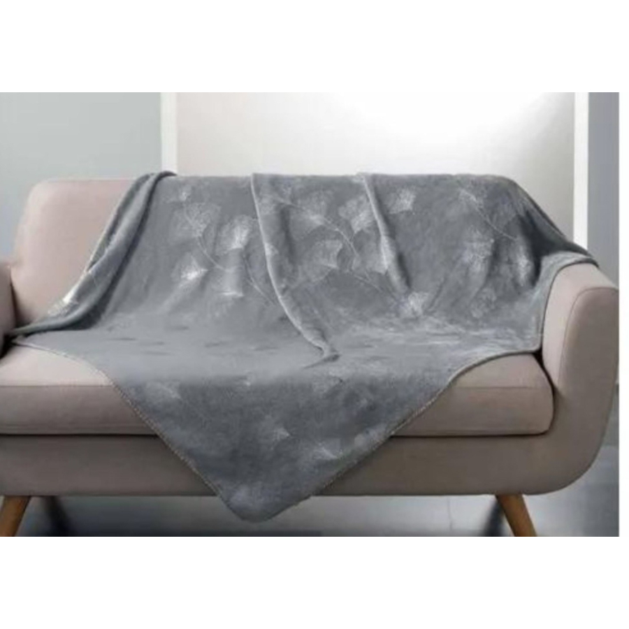 Plaid Imprimée BLOOMY 125x150cm - Gris / Argent Plaid et couvertures