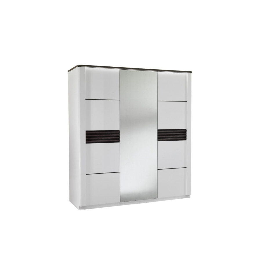Armoire VERTIGO Avec 3 Portes - Chêne Gris / Blanc Soldes été