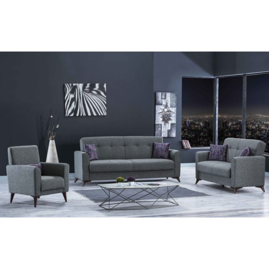 Salon STOCKHOLM 3+2+1 Avec Fonction Lit - Gris Foncé Sofa