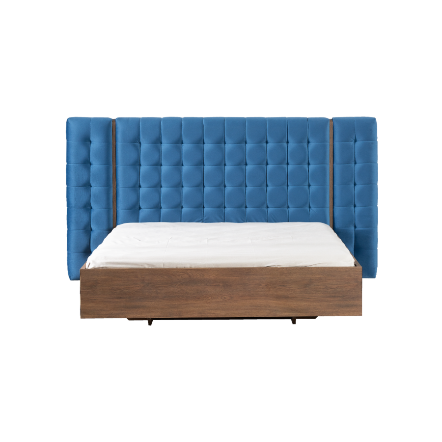 Lit CARPINUS 180 x 200 Avec Sommier - Chêne Foncé / Bleu Lits adulte