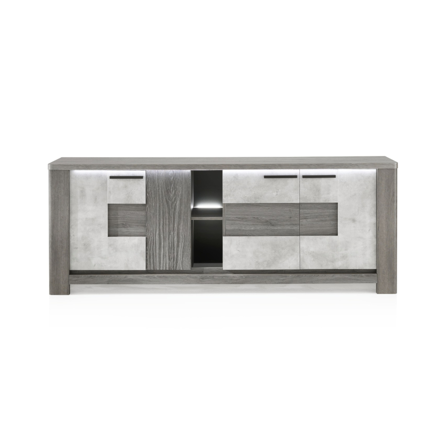 Buffet BOLZANO 4 Portes Avec LED Chêne Béton Soldes été vague 2