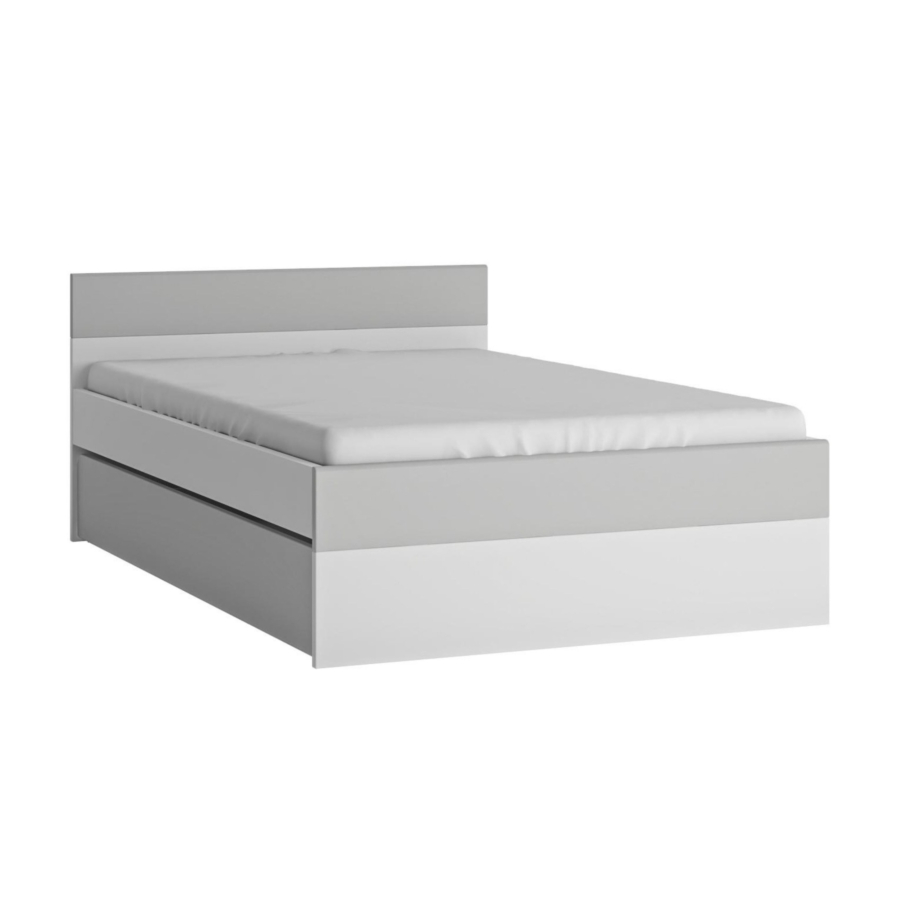 Lit FLEXI 120 x 200 Avec Tiroir Et Sommier - Blanc / Gris Clair Chambre enfant
