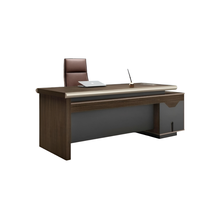Bureau Directionnel LUXURY 180x180x76cm - Chêne Foncé / Gris SOLDES BUREAUTIQUE PRO