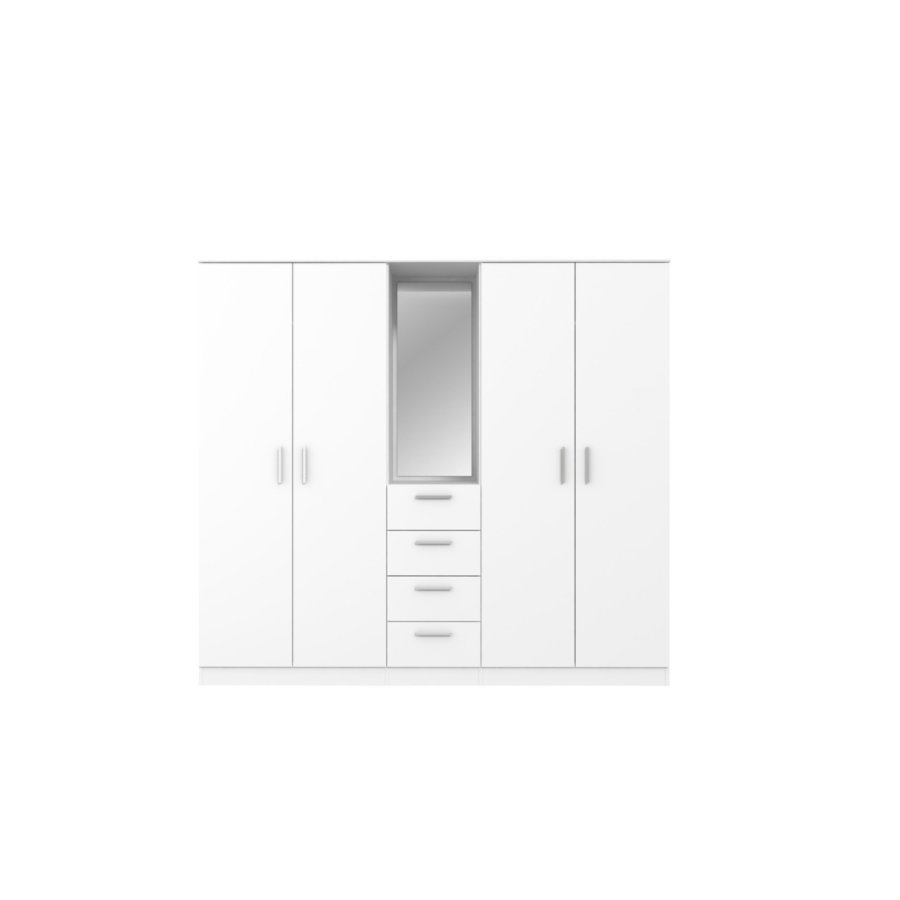 Armoire PANAMA Avec 4 Portes + 4 Tiroirs Et 1 Miroir - Blanc Soldes été vague 2