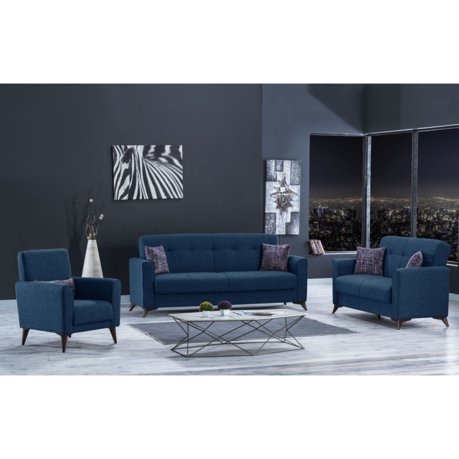 Salon STOCKHOLM 3+2+1 Avec Fonction Lit - Bleu Sofa