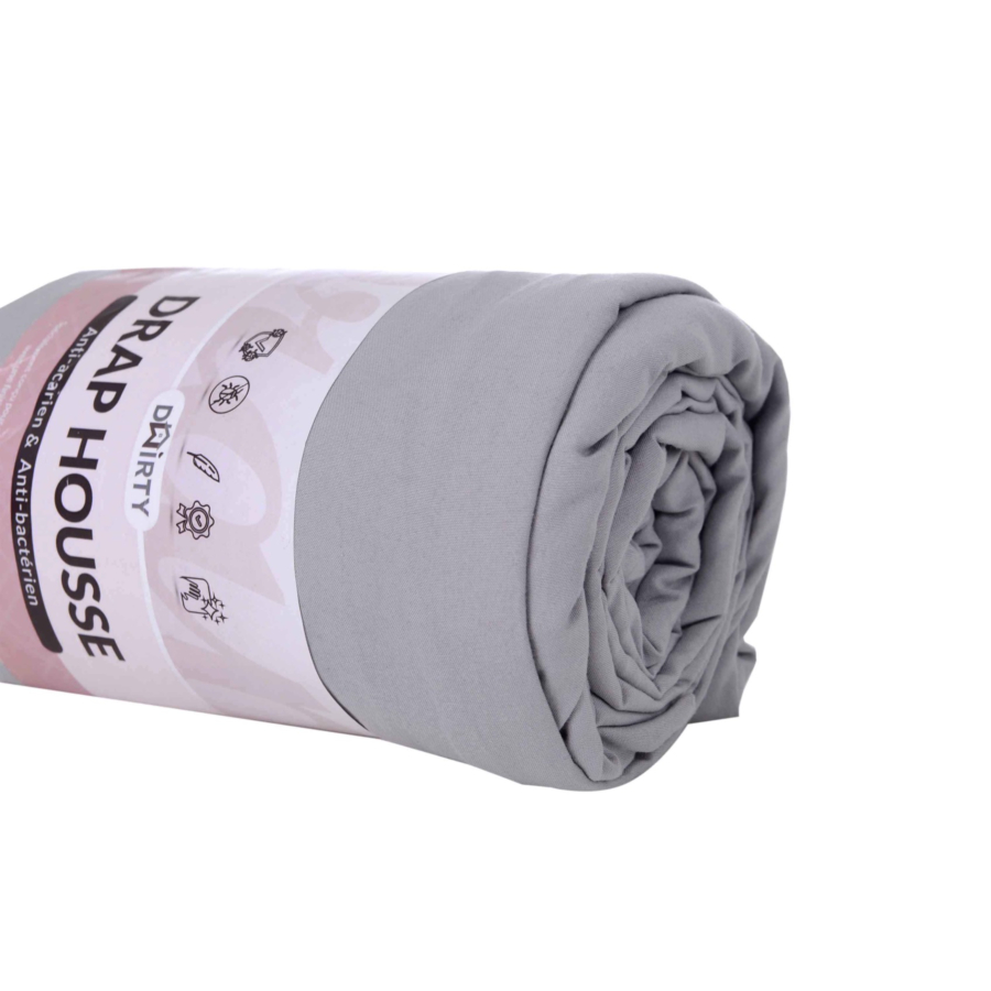 Drap Housse 160x200cm Bonnet De 30cm - Gris Clair Draps