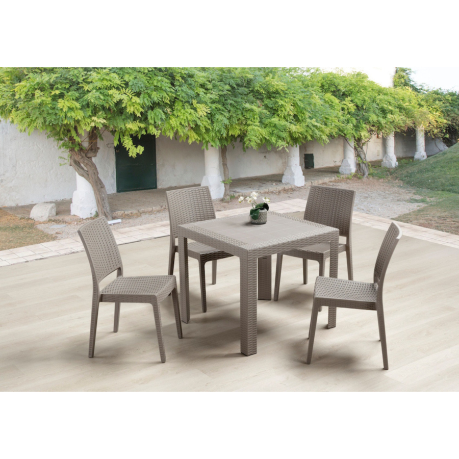Set Table Carrée SATURNO + 4 Chaises - Taupe Meubles jardin