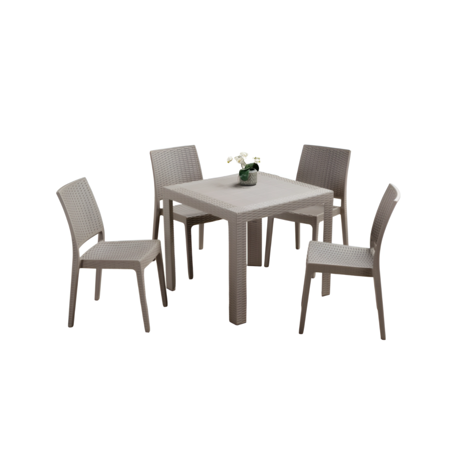 Set Table Carrée Saturno + 4 Chaises - Taupe Le Printemps s’invite chez vous