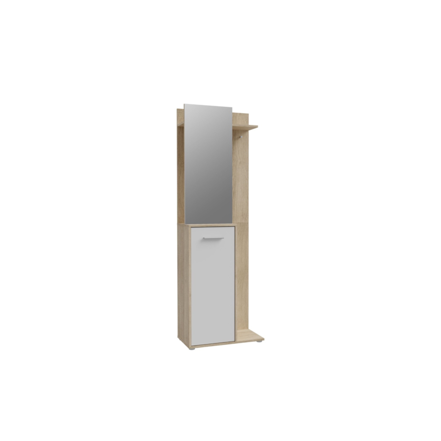 Vestiaire AREEL Avec Miroir +1 Porte - Chêne / Blanc Armoires rangements