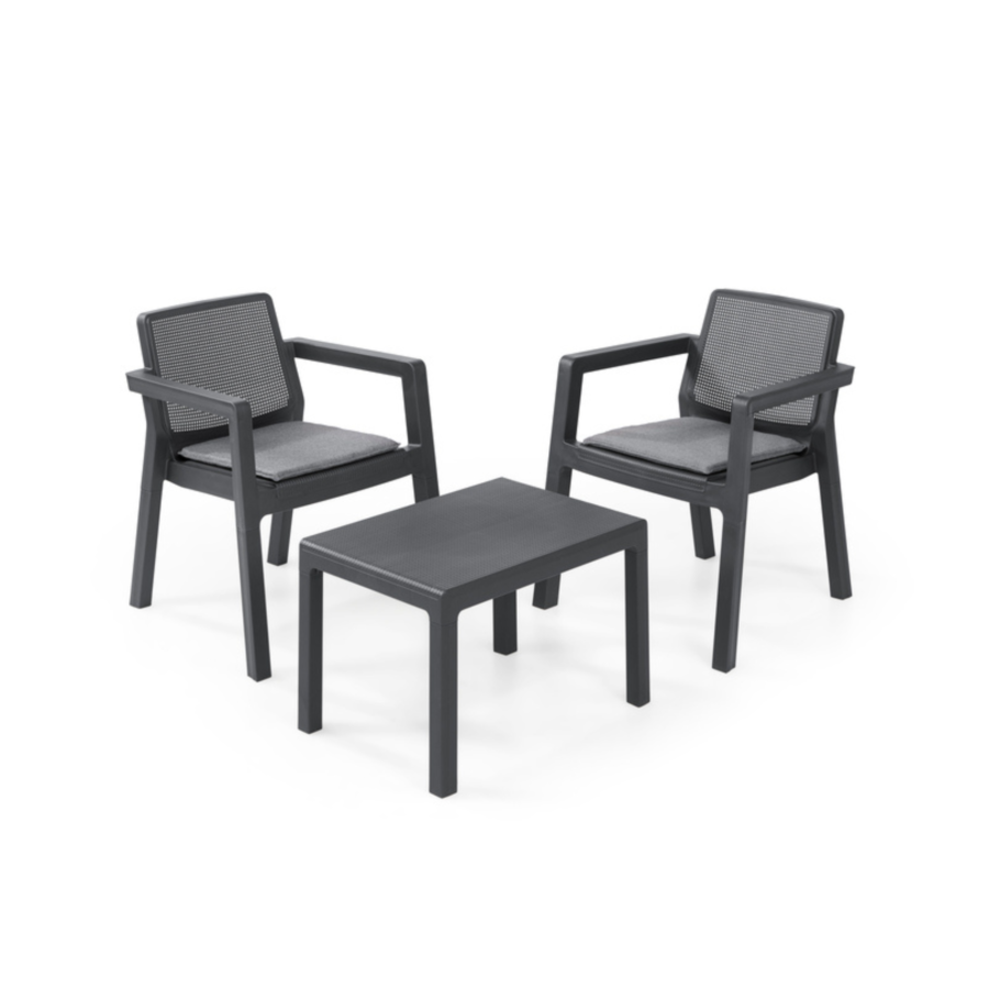 Set Balcon Emily Table Basse + 2 Chaises Avec Accoudoirs - Gris Graphite MEUBLE EXTERIEUR