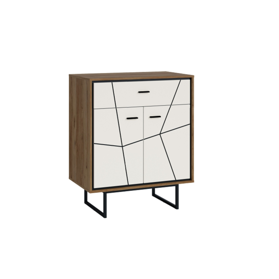 Commode Brolo 2 Portes Et 1 Tiroir - Blanc / Noyer CHAMBRE DOUBLE