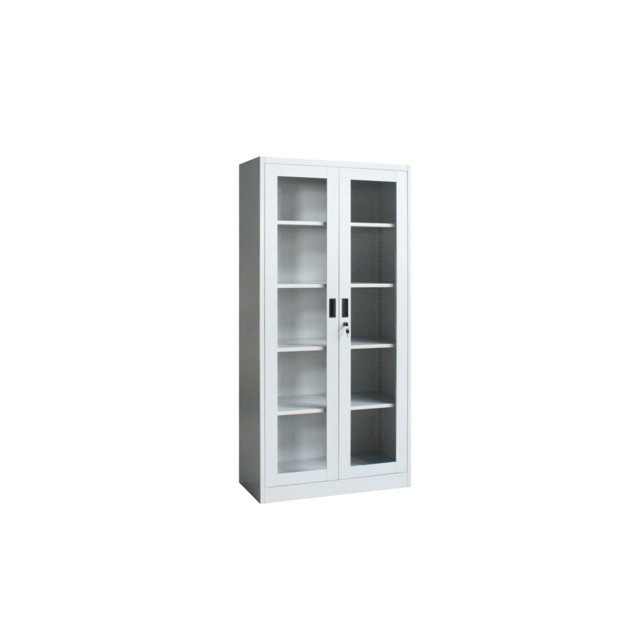 Armoire STEEL 2 Portes Vitrées - Gris / Blanc Rangement professionnel