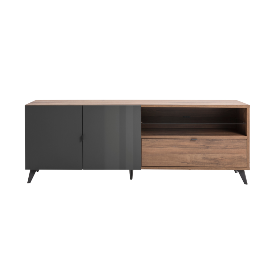 Meuble TV INFINITO - Gris Anthracite / Marron Soldes été