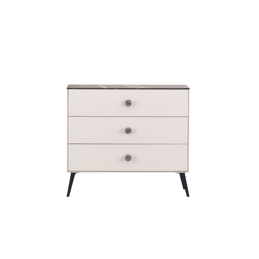 Commode NIA Avec 3 Tiroirs - Blanc / Noir / Marbre Commodes et coiffeuses