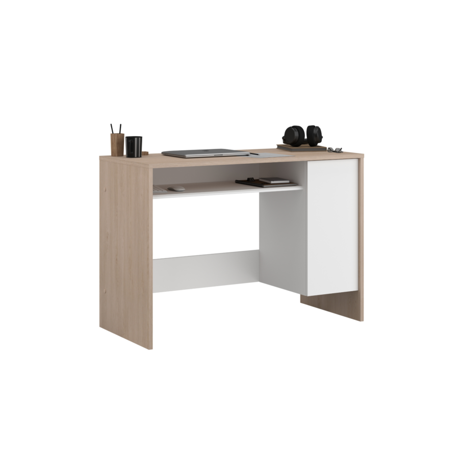 Bureau HEXA 1 Porte + 2 Niches - Chêne / Blanc Bureaux enfant