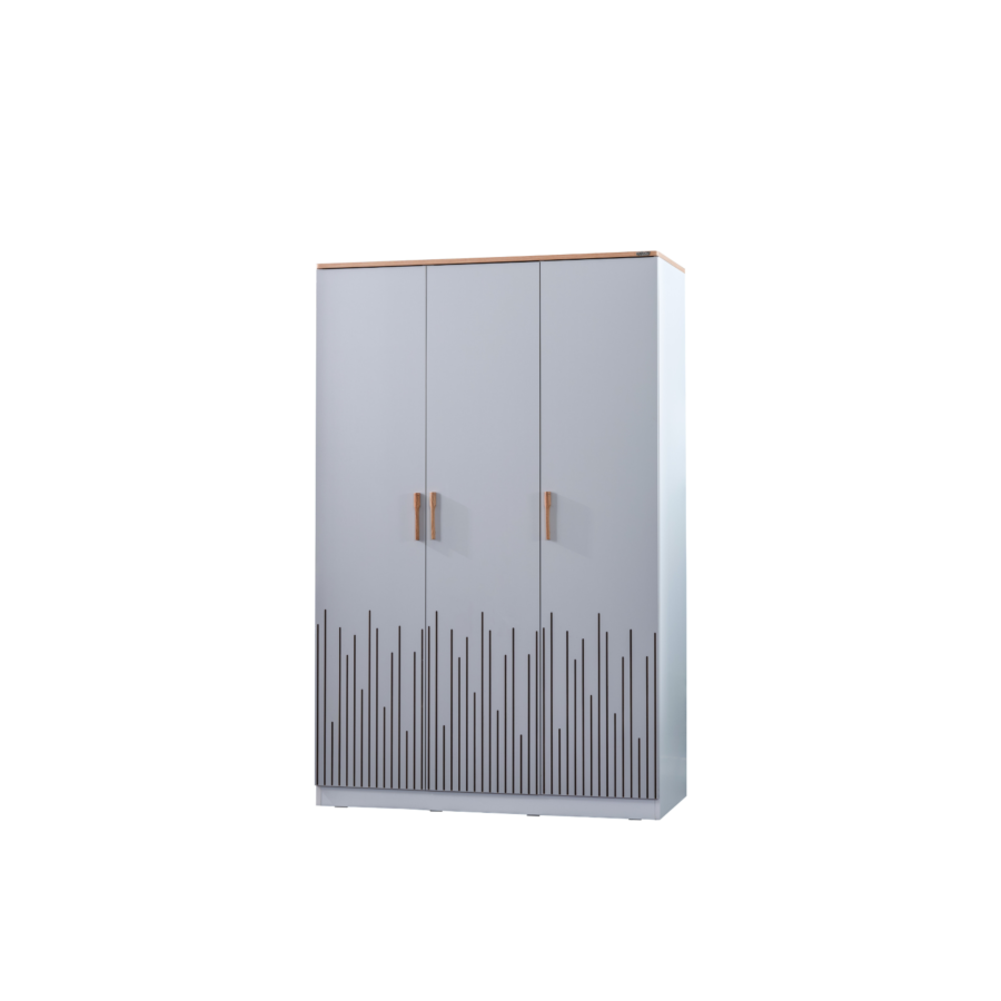 Armoire LUCAS 3 portes - Gris / Blanc / chêne Chambre enfant