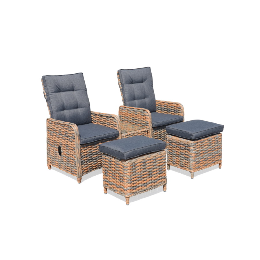 Set Relax CHAHINE 2 Fauteuils +2 Reposes pieds et Table Basse - Gris Meubles jardin