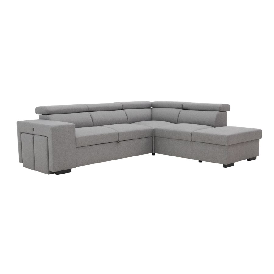 Canapé D'angle HOLMES Réversible + 2 Poufs - Gris Sofa