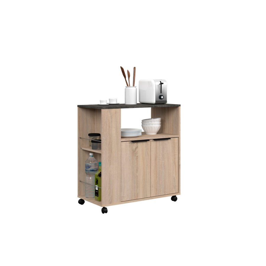 Desserte Cuisine FUMAY AVec Roulettes - Beige / Noir Soldes été vague 2