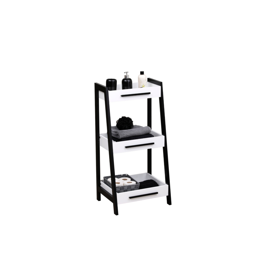 Meuble Salle De Bain Forme Pyramide - Blanc / Noir Organisateurs