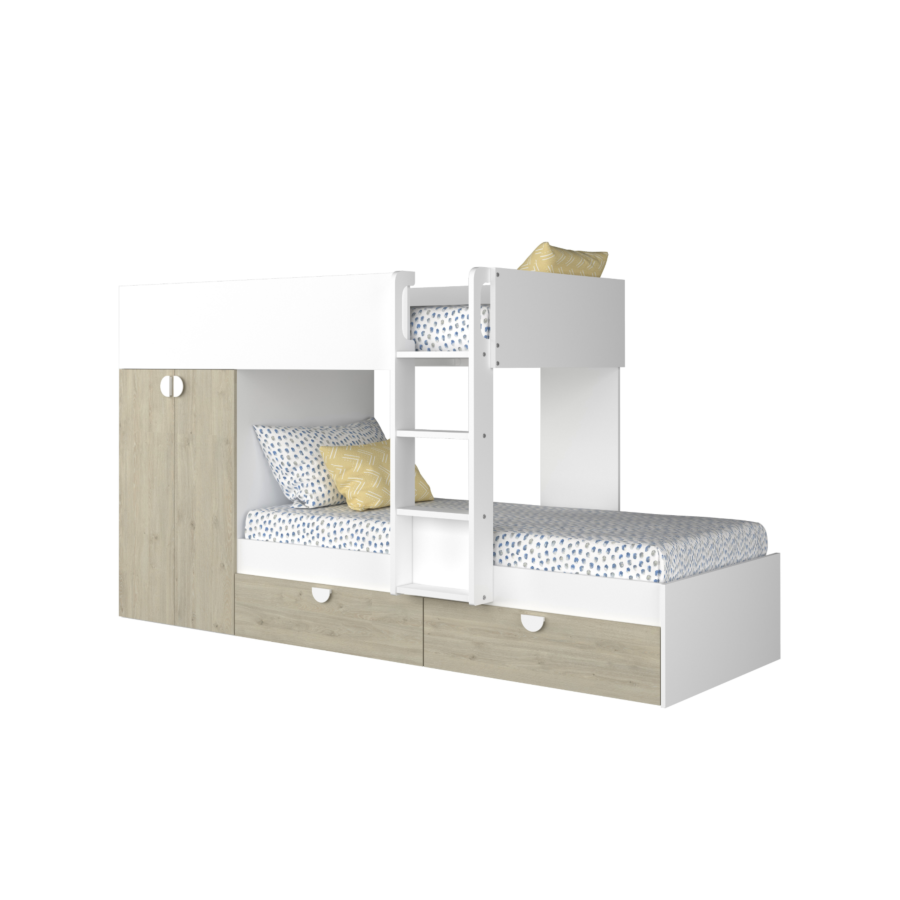 Lit Superposé FLIP 90x190cm - Beige / Blanc Chambre enfant