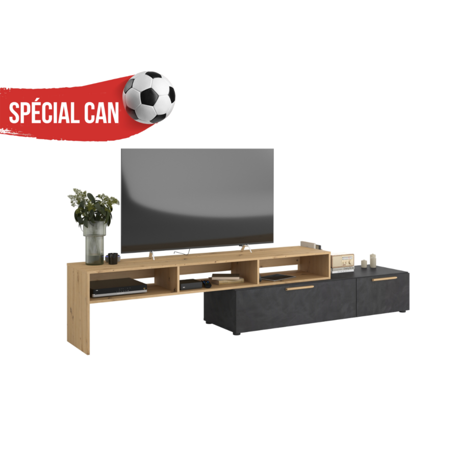 Grand Meuble Tv Raw Rotatif - Beige / Noir Spécial CAN