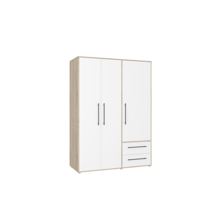 Armoire MOKKARIS Avec 3 Portes Et 2 Tiroirs - Beige / Blanc Rangements