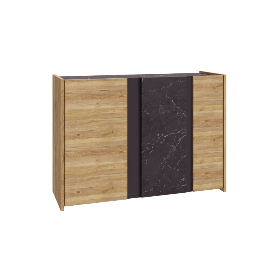 Commode WHAKATANE 3 Portes - Chêne Marbre / Noir Commodes