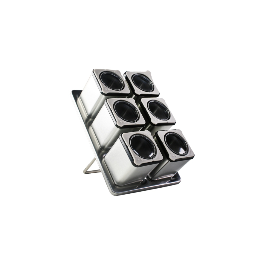Set De 6 Pots à épices Avec Support + Couvercle - Argenté Soldes été vague 2