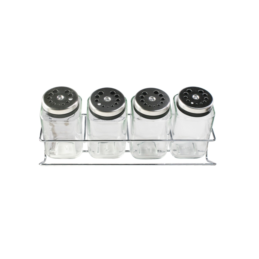 Set De 4 Pots À épices En Verre Avec Support - Blanc Soldes été