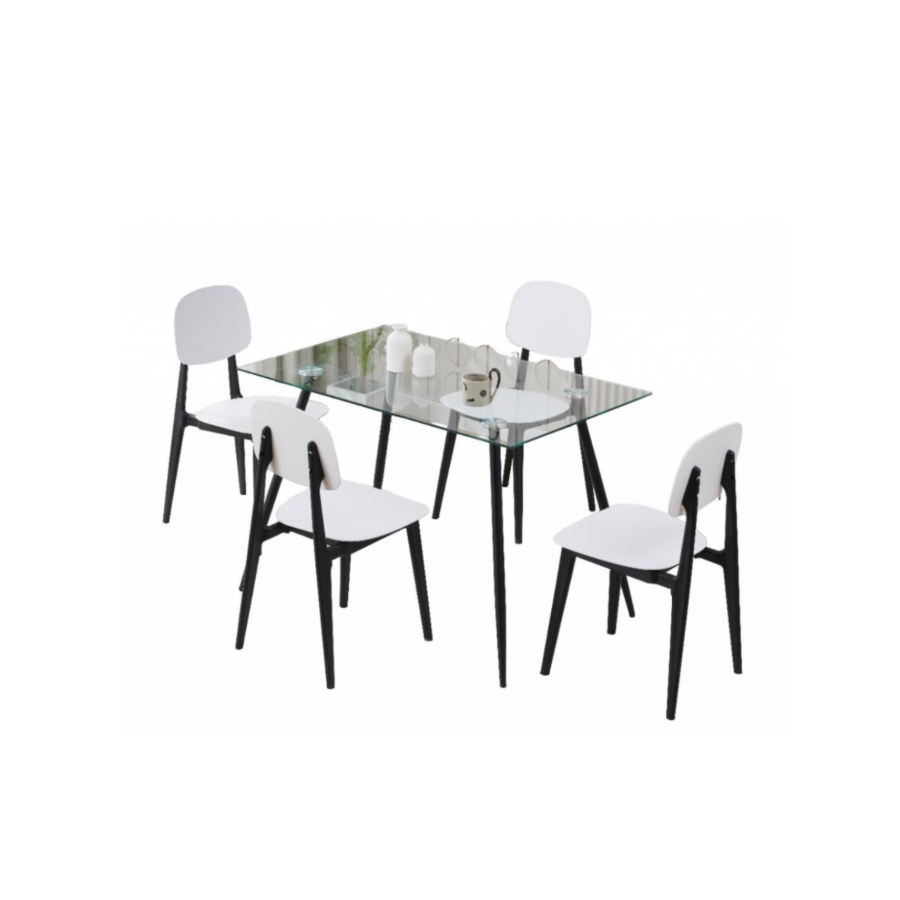 SET TABLE À MANGER INDORE + 4 CHAISES - Blanc / Noir Séjour