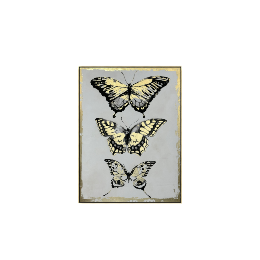 TABLEAU LES PAPILLONS 60x80 - Gris / Doré Décorations