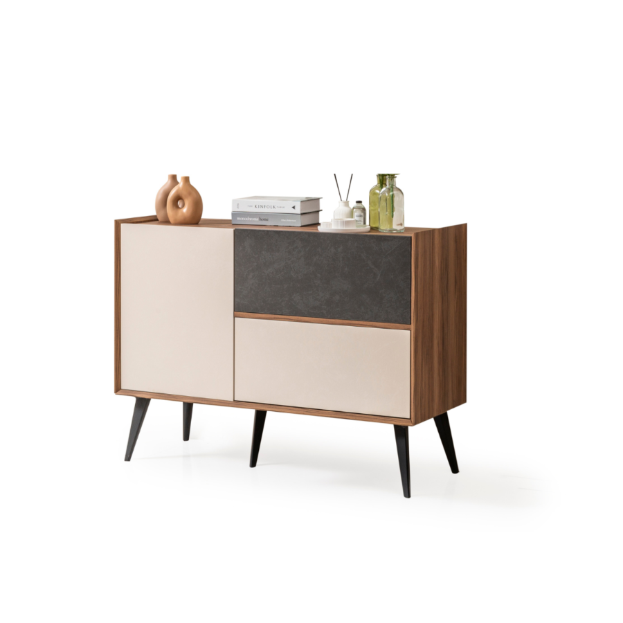 Commode ADEN 2 Tiroirs Et 1 Porte - Marron / Blanc / Gris Chambre double