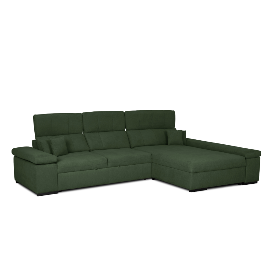CANAPE D'ANGLE WILBUR REVERSIBLE + Fonction lit + Rangement - Vert Canapé convertible