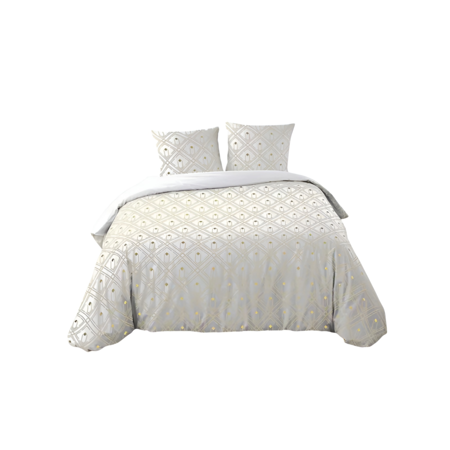 Parure De Lit 3 Pièces 240x220cm ALLOVER IZAC - Blanc / Or Promos printemps
