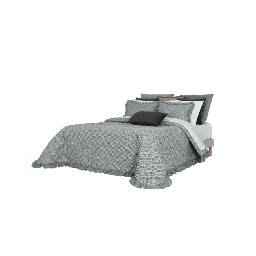 Set Couvre Lit ONOR Avec Taie D'oreiller 240x260 - Gris Textile