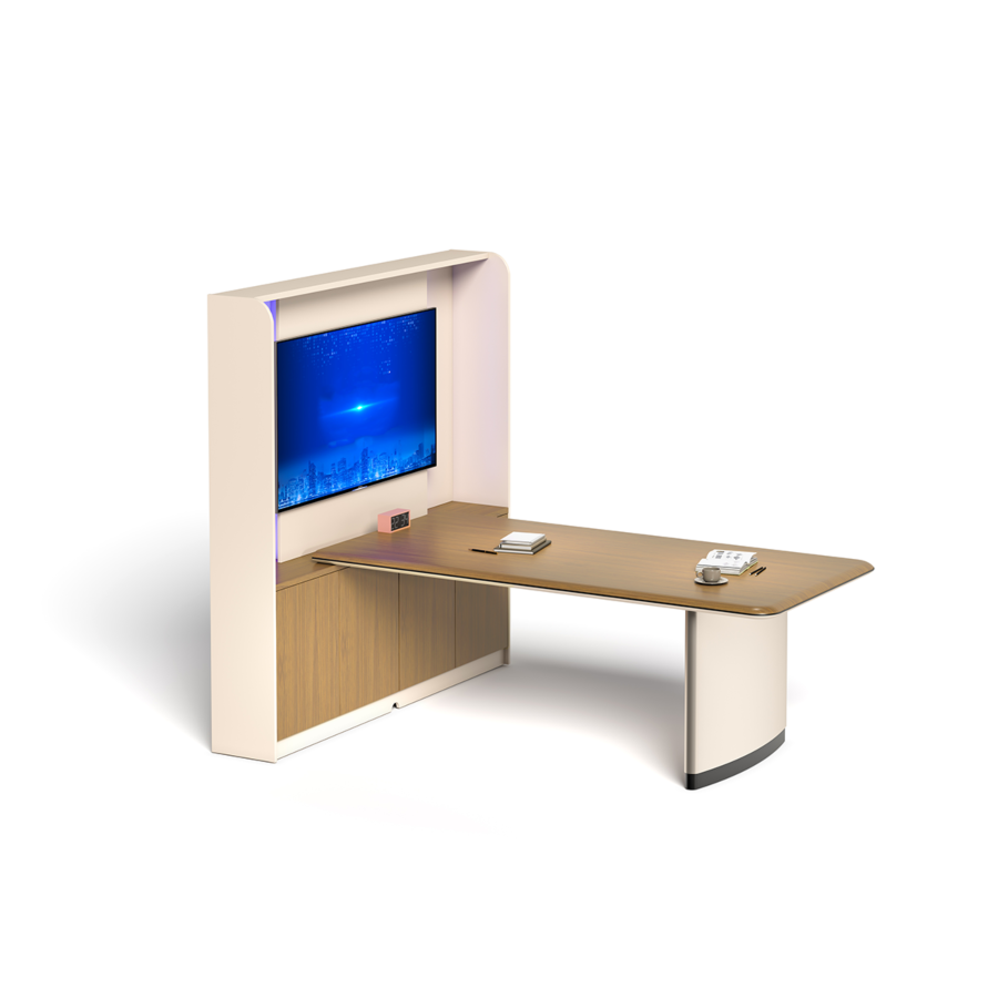 BUREAU MAJESTY AVEC RANGEMENT & SUPPORT TV - Marron / Beige Bureau Professionnel