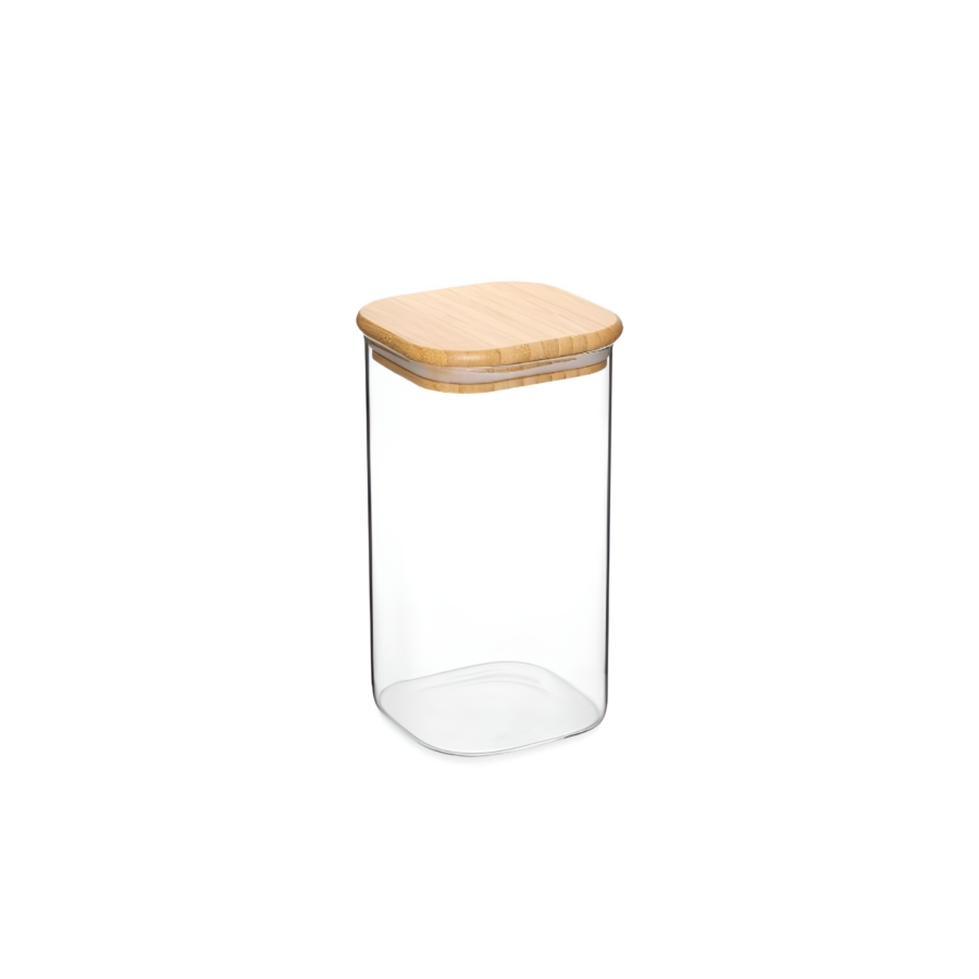 Bocal En Verre Avec Couvercle Bambou 1400ml - Blanc Soldes été