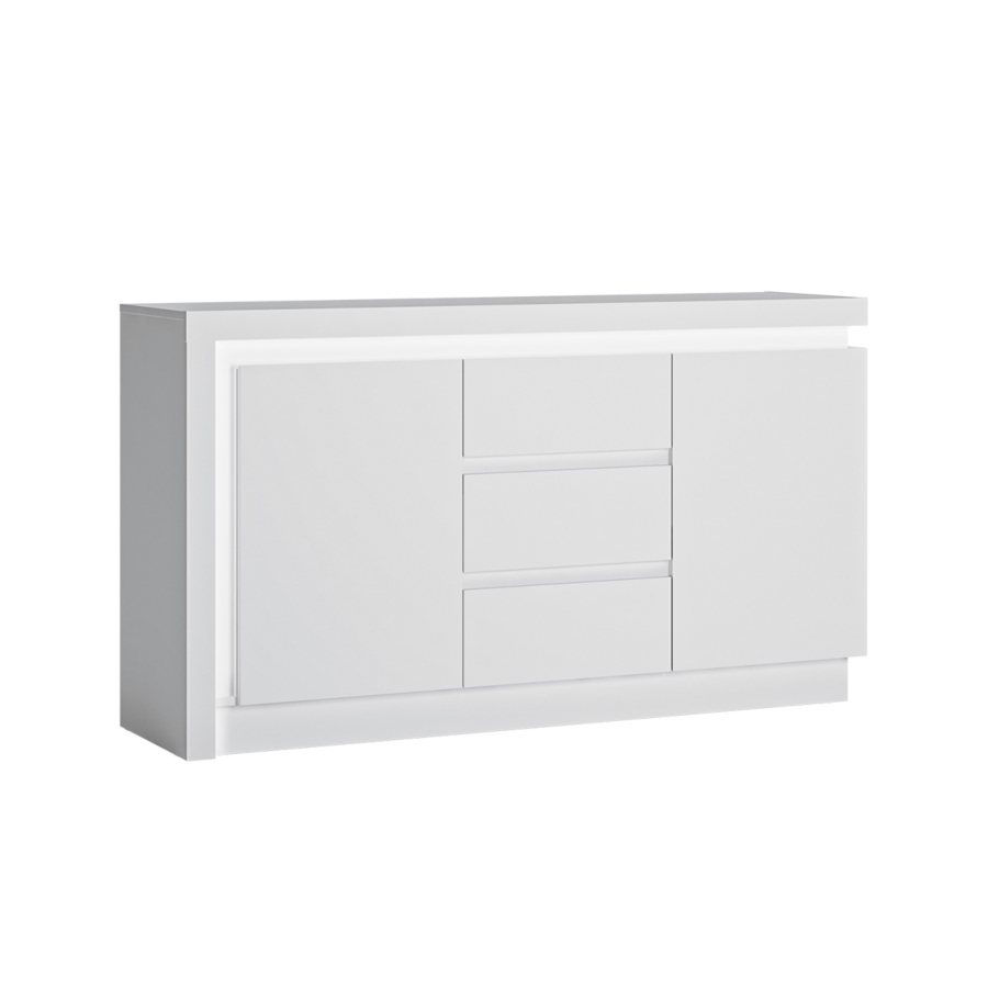 Commode WHITE LYON avec 2 portes et 3 tiroirs - Blanc Soldes été