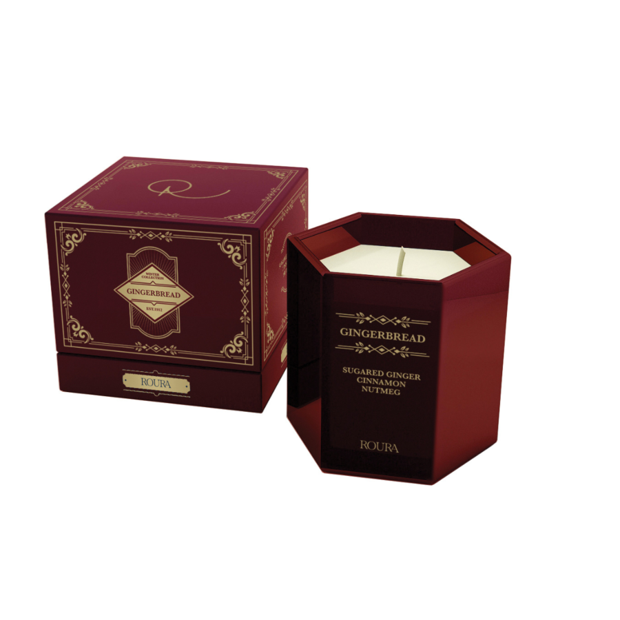 BOUGIE PARFUMÉE EN VERRE HEXAGONALE - Rouge Promos printemps
